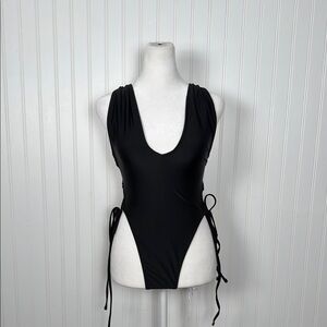 Black One-Piece Swimsuit with Side Ties
